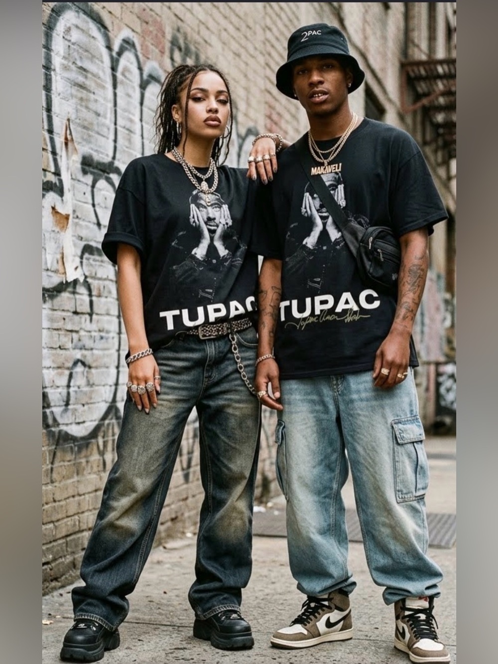 TUPAC Unisex VTG Retro Rap Unisex Black Cotton Streetwear Graphic Tee X Large